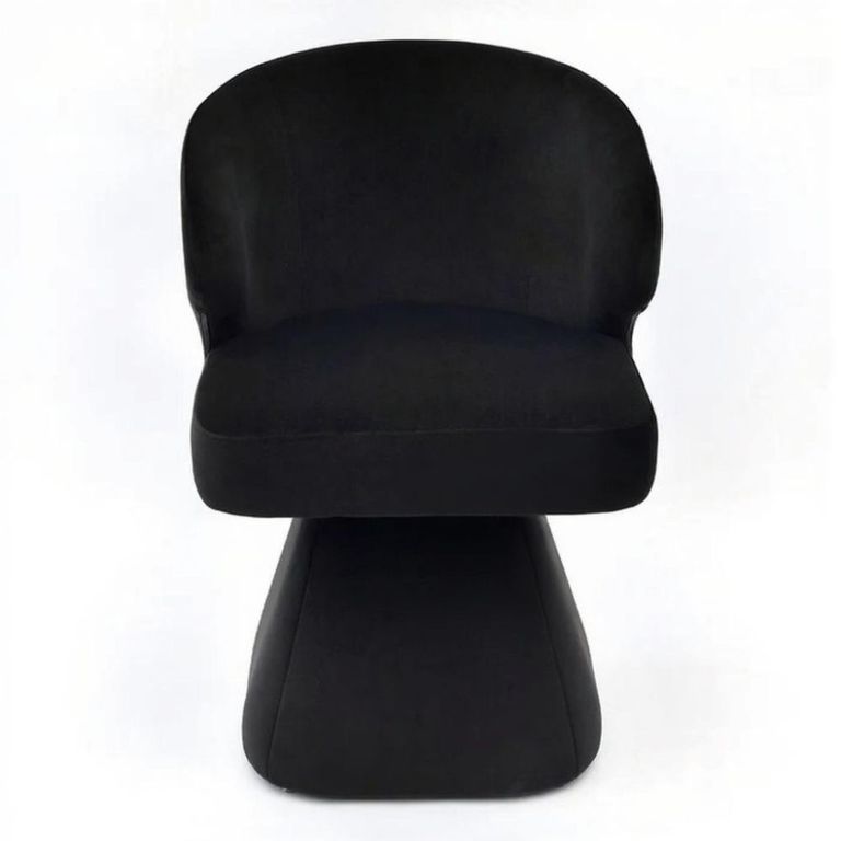 Riya Black Fabric Sculpted Barrel Swivel Dining Chair