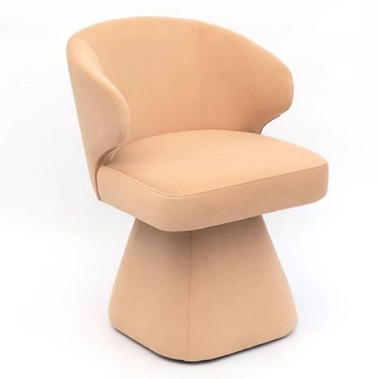 Riya Peach Pink Fabric Sculpted Barrel Swivel Dining Chair