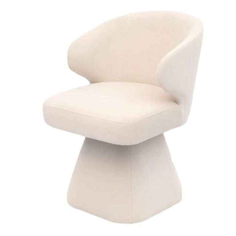 Riya White Fabric Sculpted Barrel Swivel Dining Chair