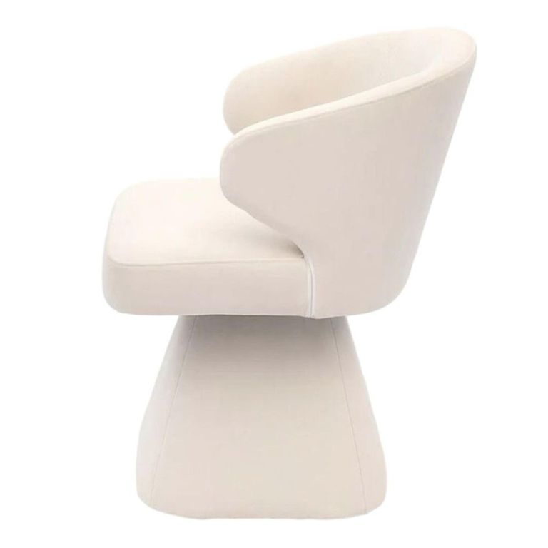 Riya White Fabric Sculpted Barrel Swivel Dining Chair