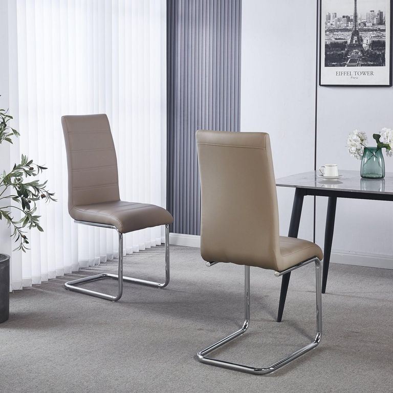 Roma Beige Faux Leather Dining Chair and Chrome Cantilever Base