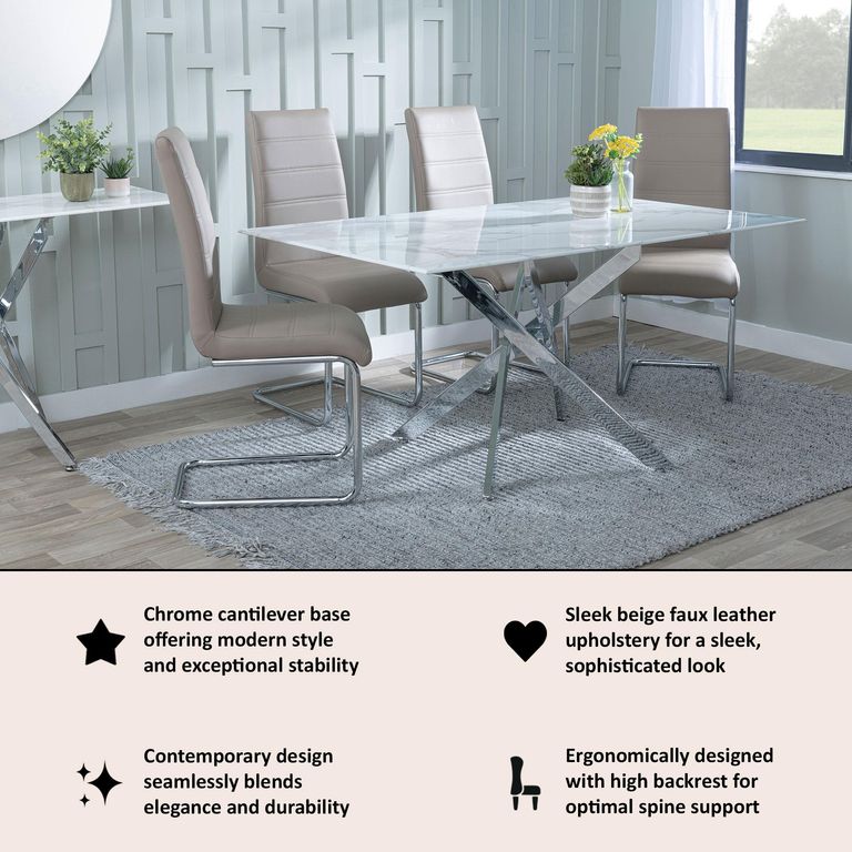 Roma Beige Faux Leather Dining Chair and Chrome Cantilever Base