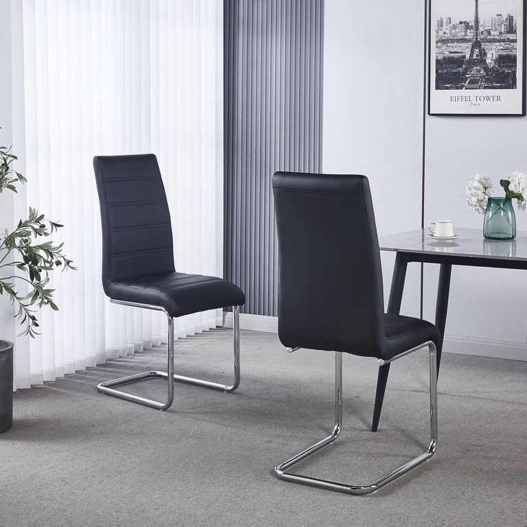 Roma Black Faux Leather Dining Chair and Chrome Cantilever Base