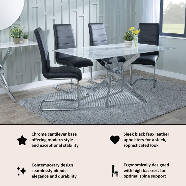 Roma Black Faux Leather Dining Chair and Chrome Cantilever Base