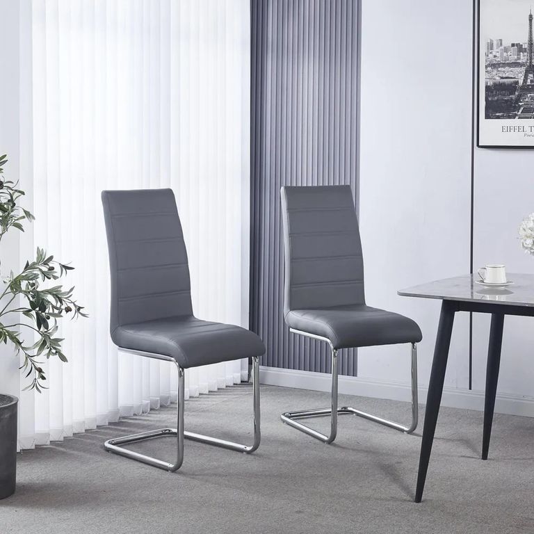 Roma Grey Faux Leather Dining Chair and Chrome Cantilever Base