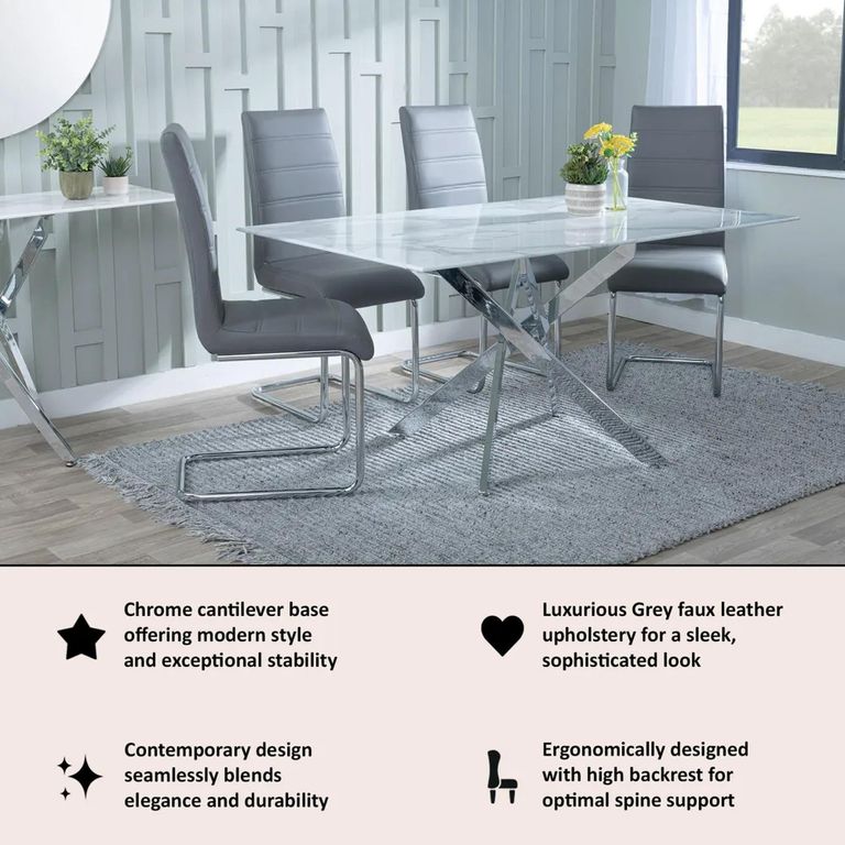 Roma Grey Faux Leather Dining Chair and Chrome Cantilever Base