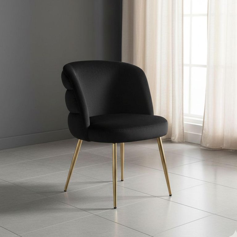Sloane Black Velvet Fabric Dining Chair with Gold Legs