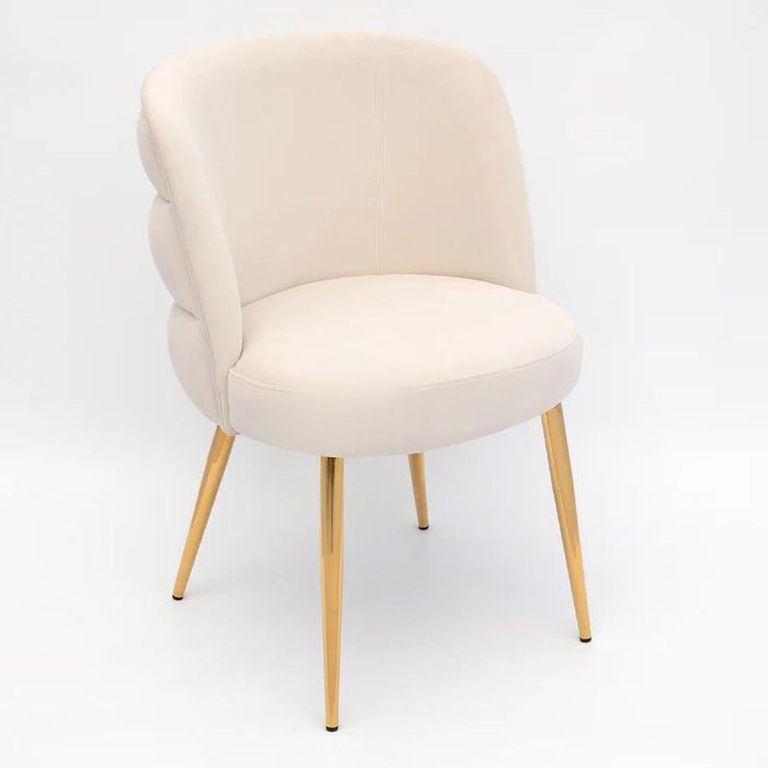 Sloane White Velvet Fabric Dining Chair with Gold Legs