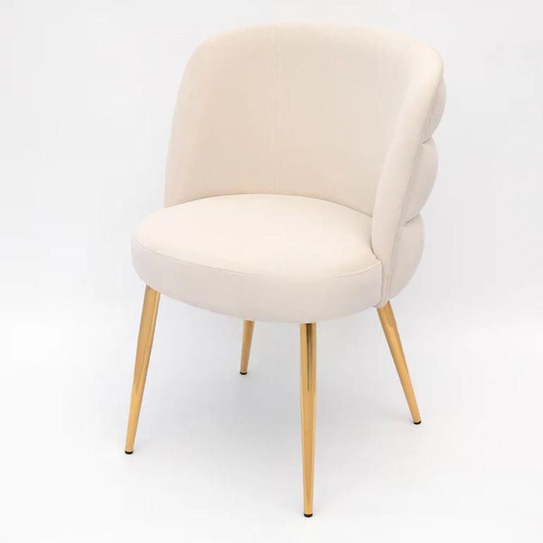 Sloane White Velvet Fabric Dining Chair with Gold Legs