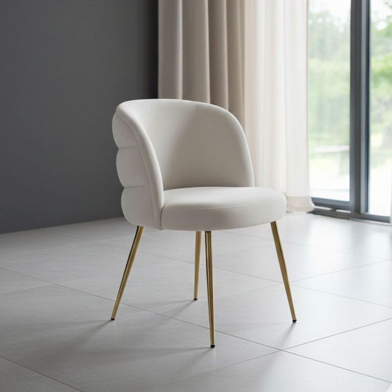 Sloane White Velvet Fabric Dining Chair with Gold Legs