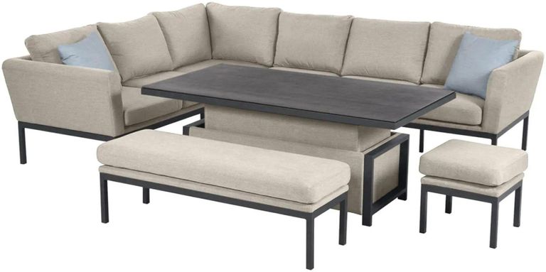 Clearance - Maze Pulse Oatmeal 8 Seater Rising Table Corner Garden Sofa Dining Set with Bench Footstool - FSS16379