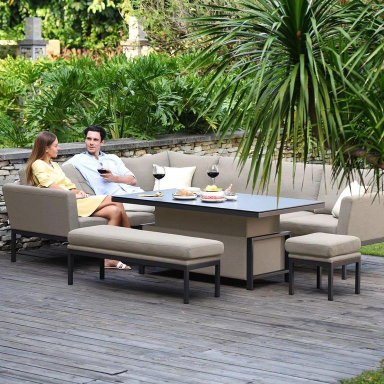 Clearance - Maze Pulse Oatmeal 8 Seater Rising Table Corner Garden Sofa Dining Set with Bench Footstool - FSS16379