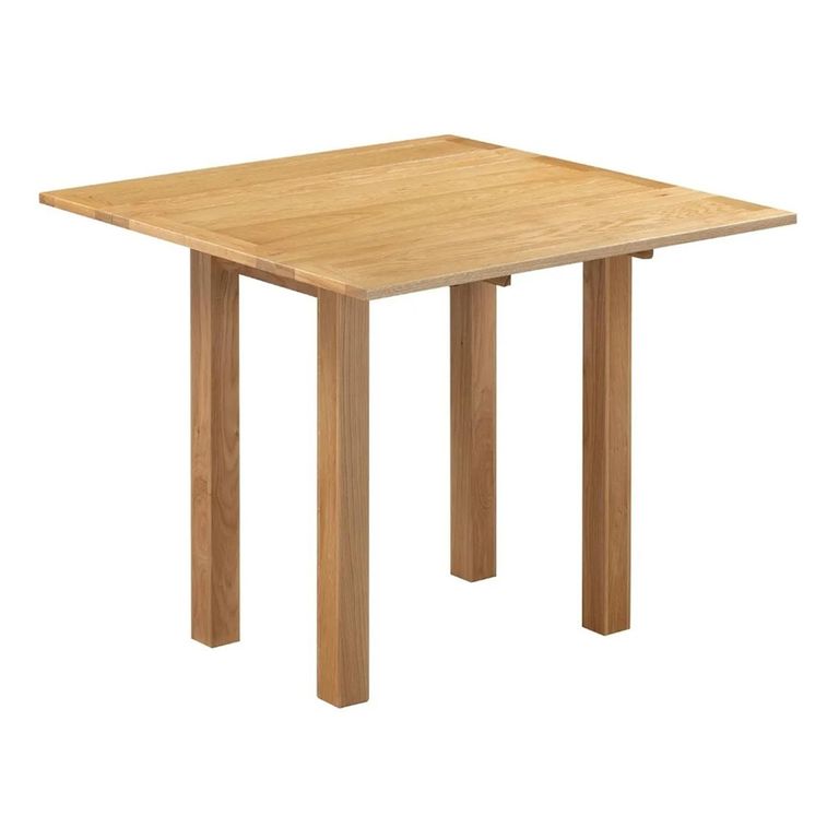 Appleby Square Drop Leaf Dining Set - 4 Seater - 90cm - Oak - with 4 Arizona Slatted Chairs - Black Faux Leather Seat Pad