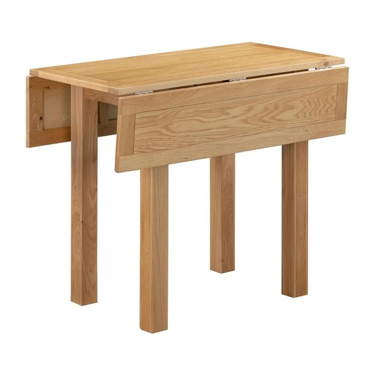 Appleby Square Drop Leaf Dining Set - 4 Seater - 90cm - Oak - with 4 Ladder Back Chairs - Black Faux Leather Seat Pad