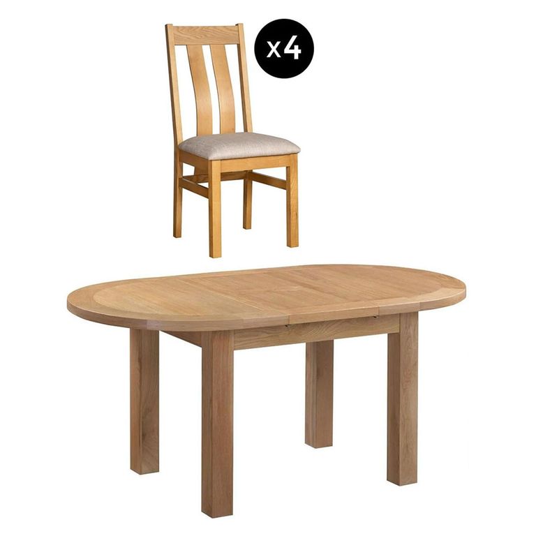 Appleby Extending Dining Set - 4-6 Seater - 130cm-170cm - Oak - with 4 Arizona Slatted Chairs - Beige Fabric Seat Pad
