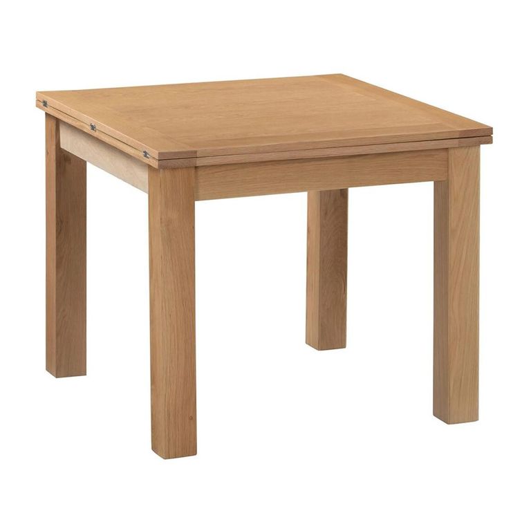 Appleby Flip Top Extending Dining Set - 2-6 Seater - 91cm-183cm - Oak - with 4 Arizona Slatted Chairs - Beige Fabric Seat Pad