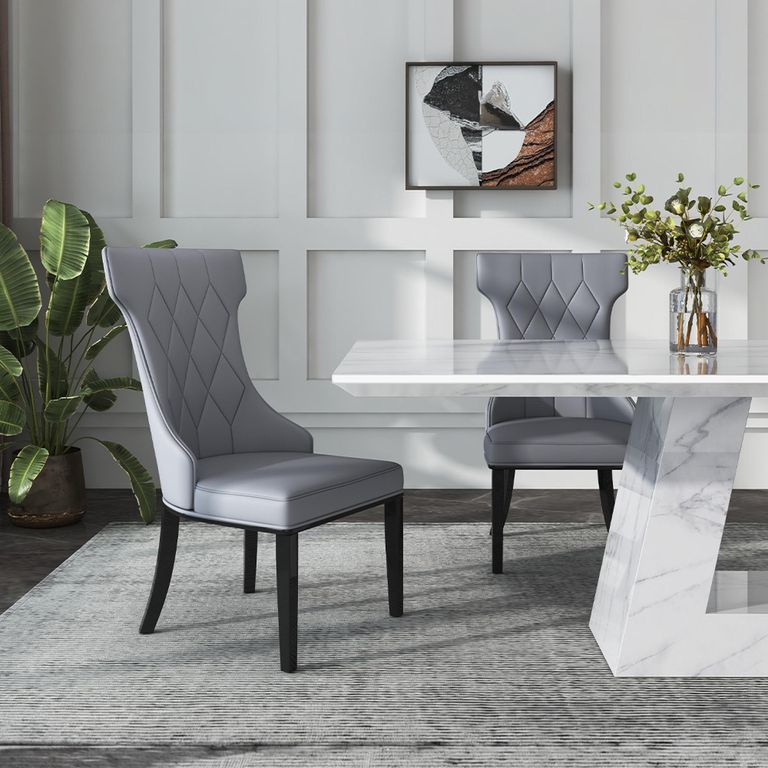 Milan White Marble Dining Set - Mimi Grey Leather Dining Chair