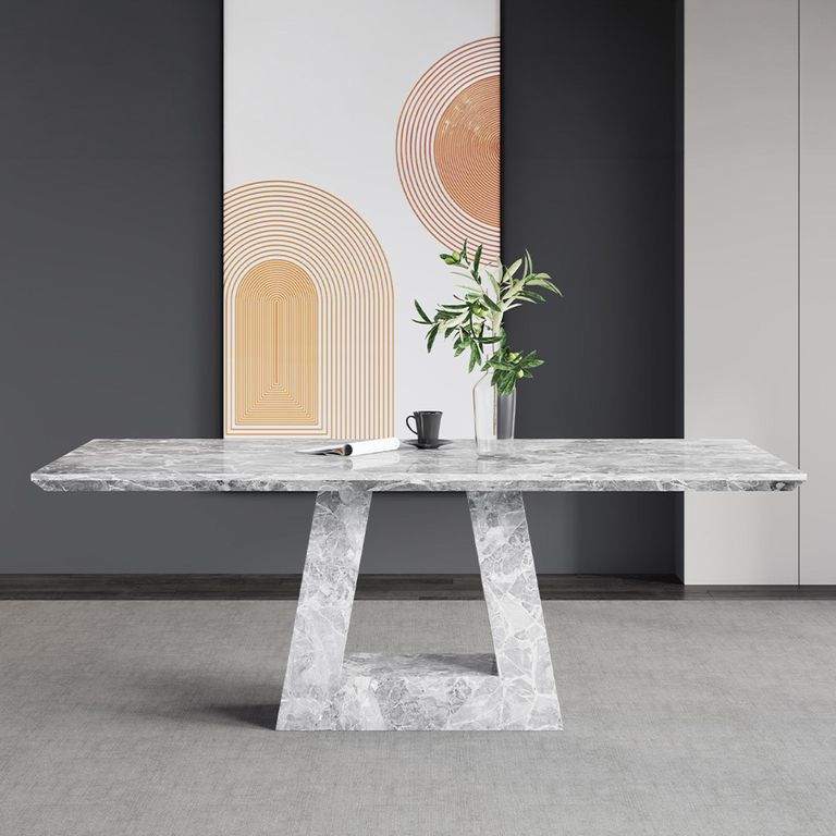 Milan Grey Marble Dining Set - Carmela Grey Leather Dining Chair