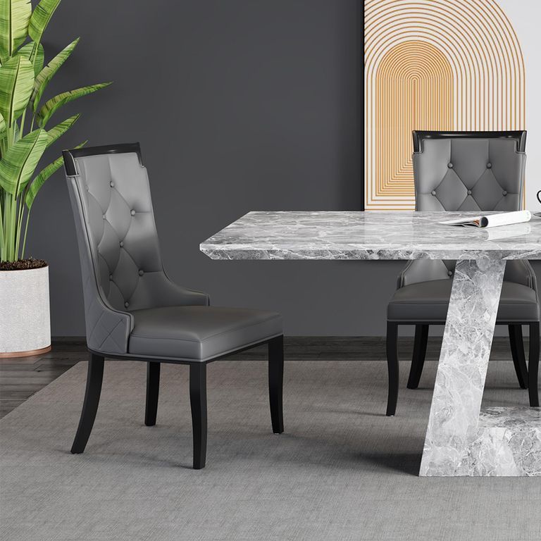 Milan Grey Marble Dining Set - Carmela Grey Leather Dining Chair