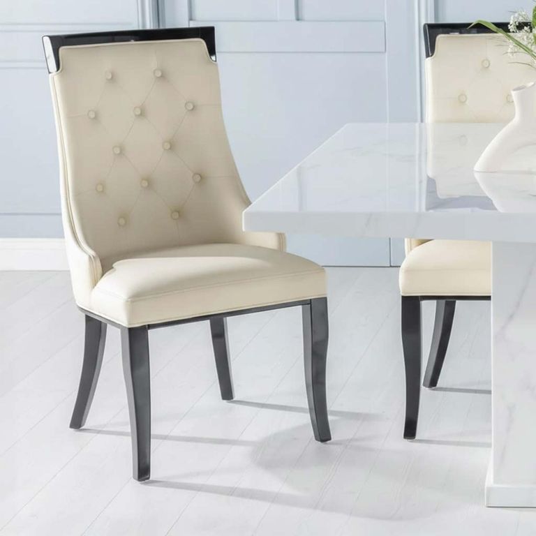 Turin Dining Set - 8 Seater - 140cm - Square - White Marble - Carmela Chairs - Cream Faux Leather