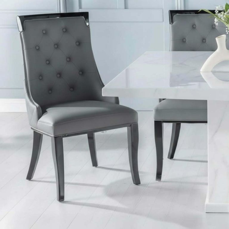 Turin Dining Set - 8 Seater - 140cm - Square - White Marble - Carmela Chairs - Grey Faux Leather