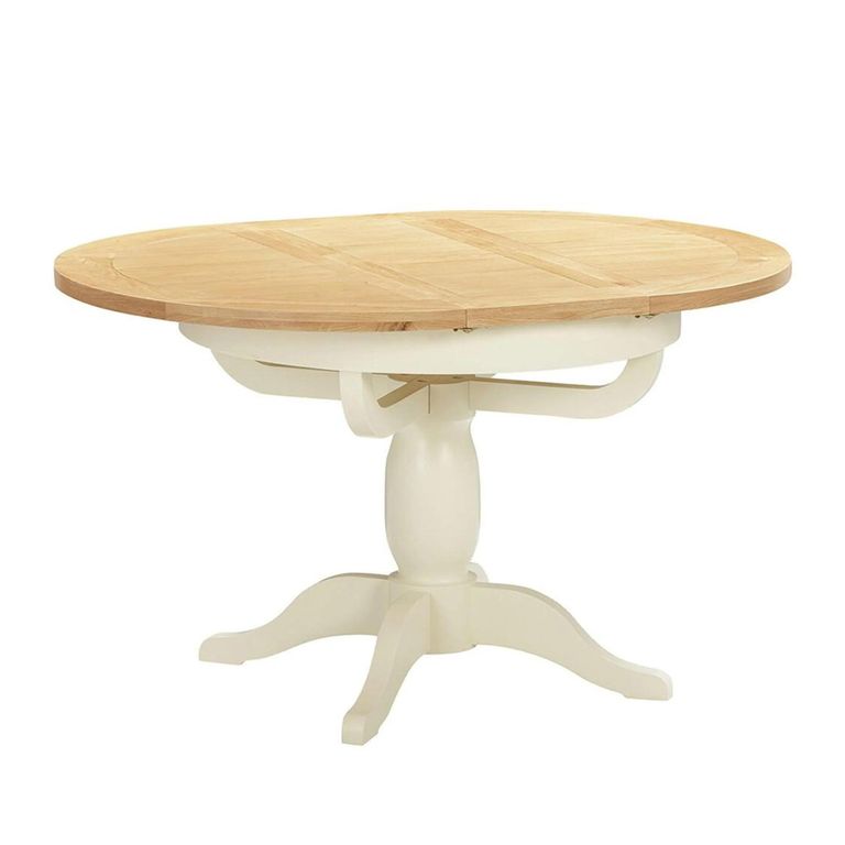 Lundy Round Extending Dining Set - 2-4 Seater - 100cm-135cm - Ivory Painted - 4 Graphite Fabric Dining Chair