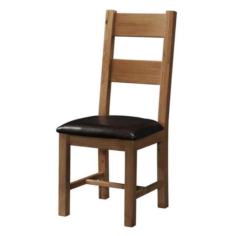 Original Extending Dining Set - 4-6 Seater - 120cm-153cm - Rustic Oak - 4 Ladder Back Chair with Dark Brown Faux Leather Seat Pad