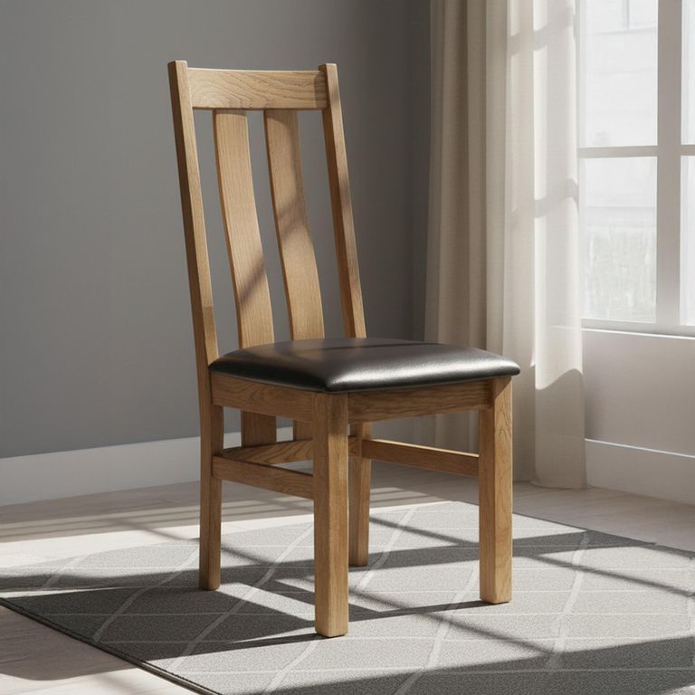 Original Extending Dining Set - 4-8 Seater - 131cm-198cm - Rustic Oak - 4 Arizona Slatted Chair with Dark Brown Faux Leather Seat Pad