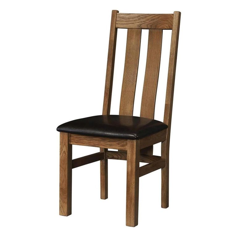 Original Extending Dining Set - 6-8 Seater - 180cm-250cm - Rustic Oak - 6 Arizona Slatted Chair with Dark Brown Faux Leather Seat Pad