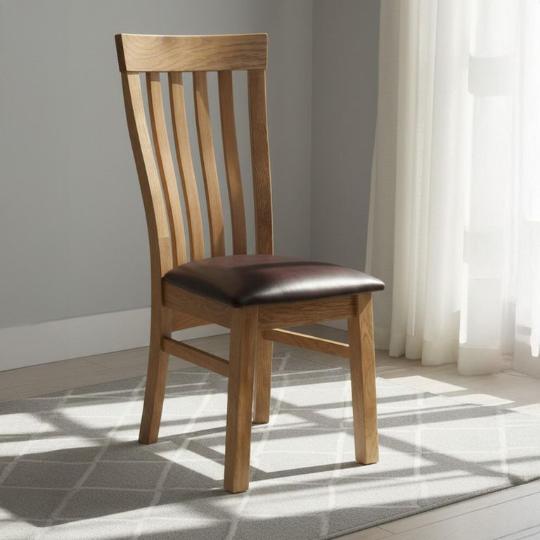 Original Extending Dining Set - 6-8 Seater - 180cm-250cm - Rustic Oak - 6 Toulouse Slatted Chair with Dark Brown Faux Leather Seat Pad