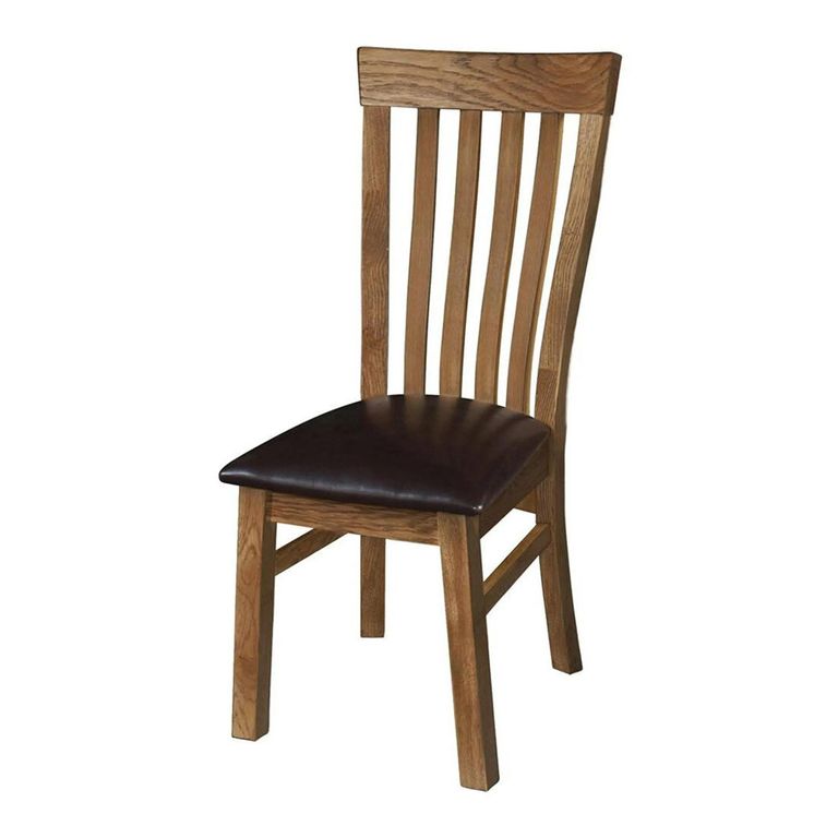 Original Extending Dining Set - 6-8 Seater - 180cm-250cm - Rustic Oak - 6 Toulouse Slatted Chair with Dark Brown Faux Leather Seat Pad