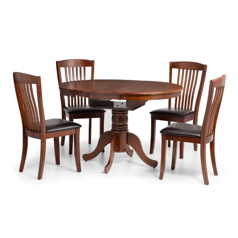 Canterbury Round Extending Dining Set - 2-4 Seater - 90cm-120cm - 4 Leather Chairs - Mahogany