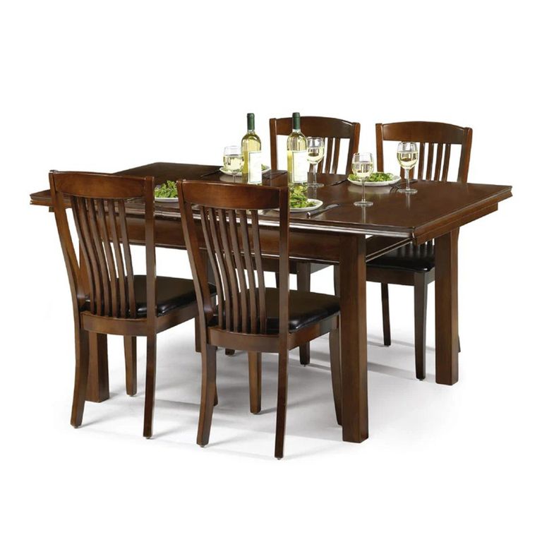 Canterbury Extending Dining Set - 4-6 Seater - 120cm-160cm - 4 Leather Chairs - Mahogany