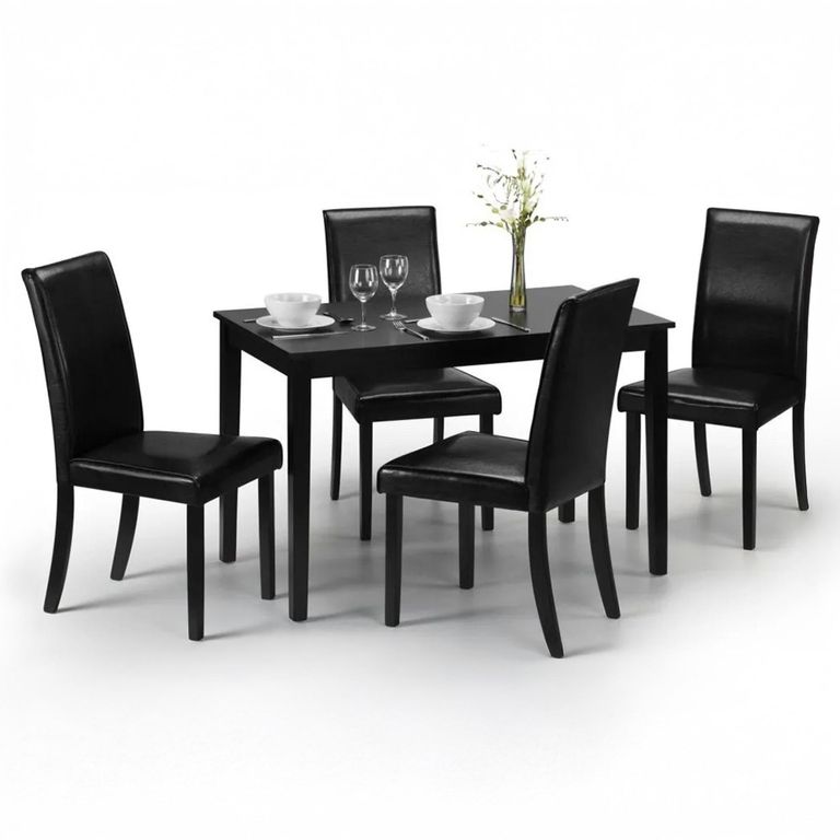 Hudson Dining Set - 4 Seater - 114cm - 4 Black Leather Chairs