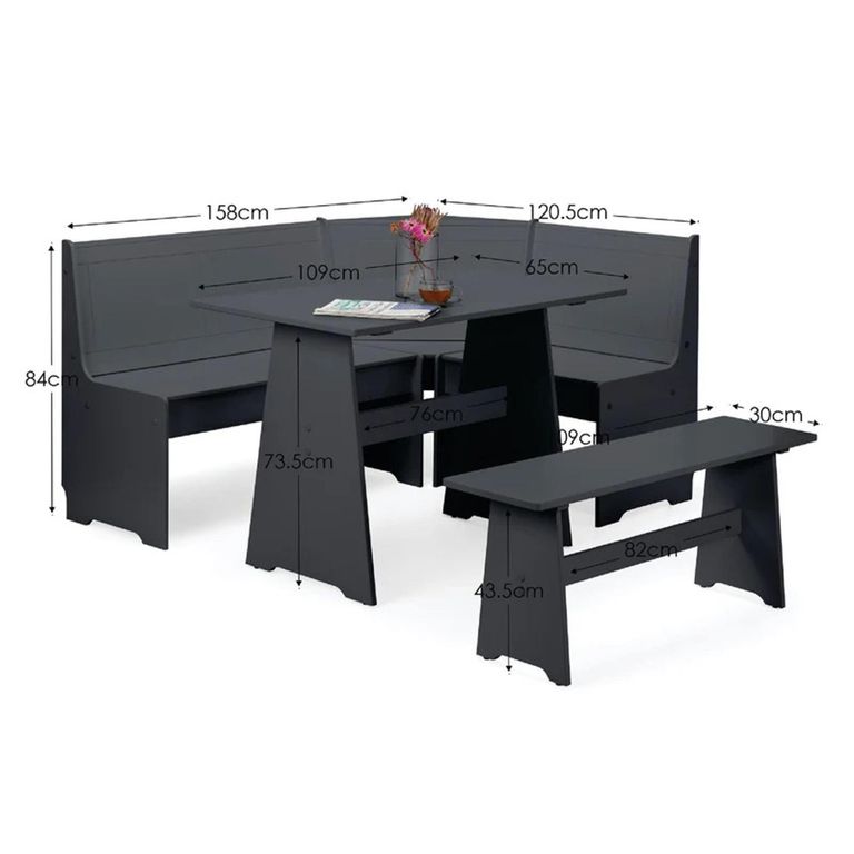 Newport Corner Dining Set - 4 Seater - 109cm - Dark Grey