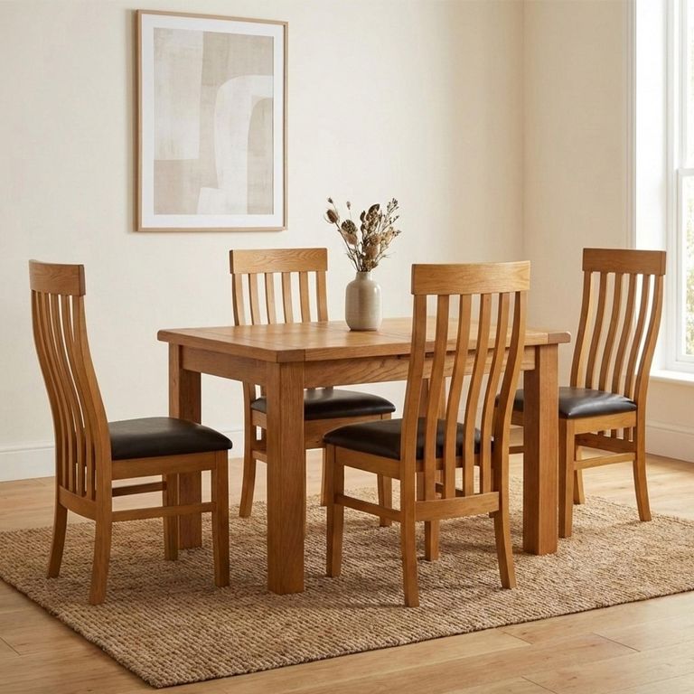 Somer Extending Dining Set - 4-6 Seater - 120cm-153cm - Oak - 4 Toulouse Slatted Back Dining Chair