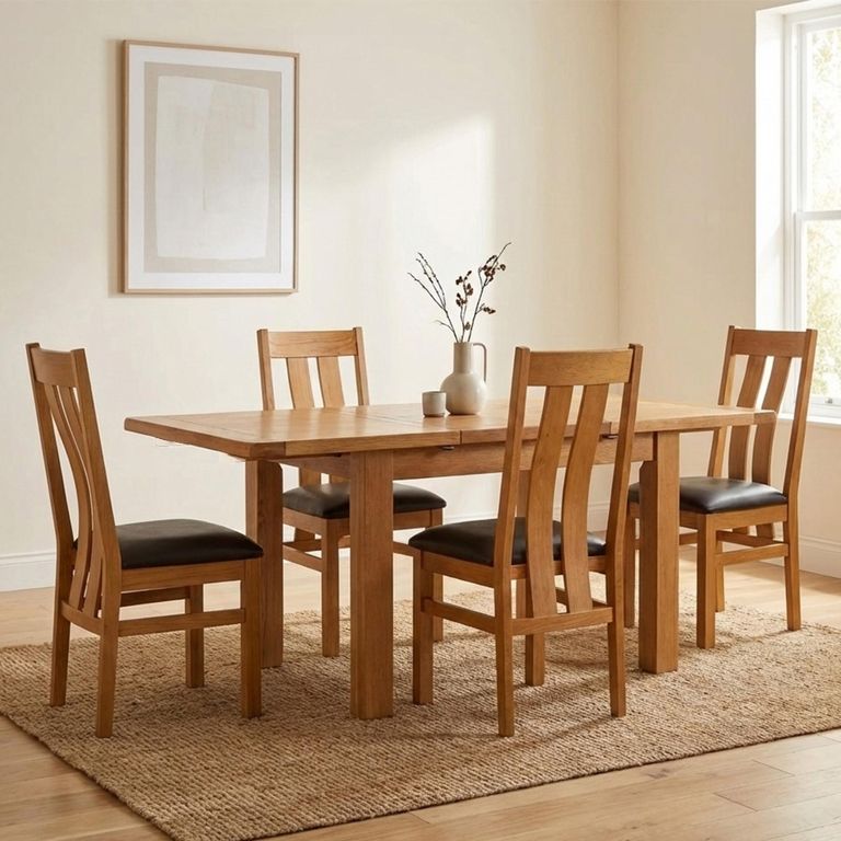 Somer Extending Dining Set - 4-8 Seater - 132cm-198cm - Oak - 4 Arizona Slatted Back Dining Chair