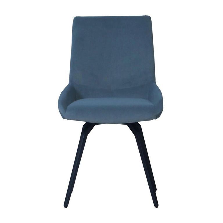 Newton Dining Set - 6 Seater - 180cm - Clear Glass and Natural - 6 Malcom Blue Fabric Swivel Chair