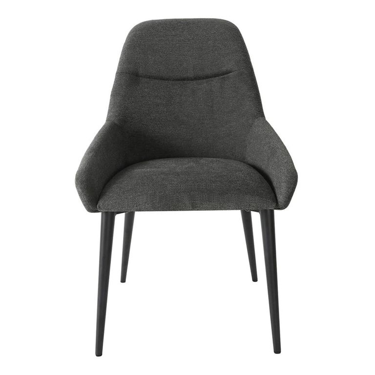 Newton Dining Set - 6 Seater - 180cm - Smoked Glass and Natural - 6 Claflin Dark Grey Fabric Chair