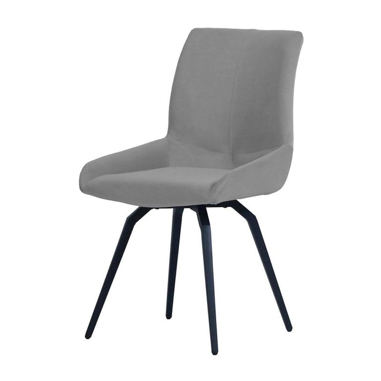 Newton Dining Set - 6 Seater - 180cm - Smoked Glass and Natural - 6 Malcom Grey Fabric Swivel Chair
