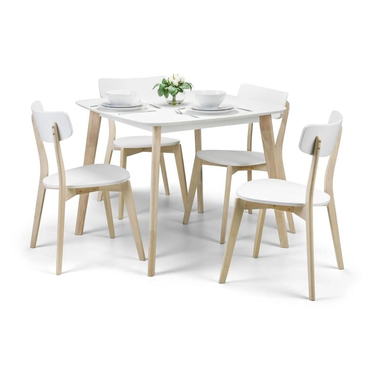 Casa Dining Set - 90cm - 4 Seater - Square - 4 Chairs - White