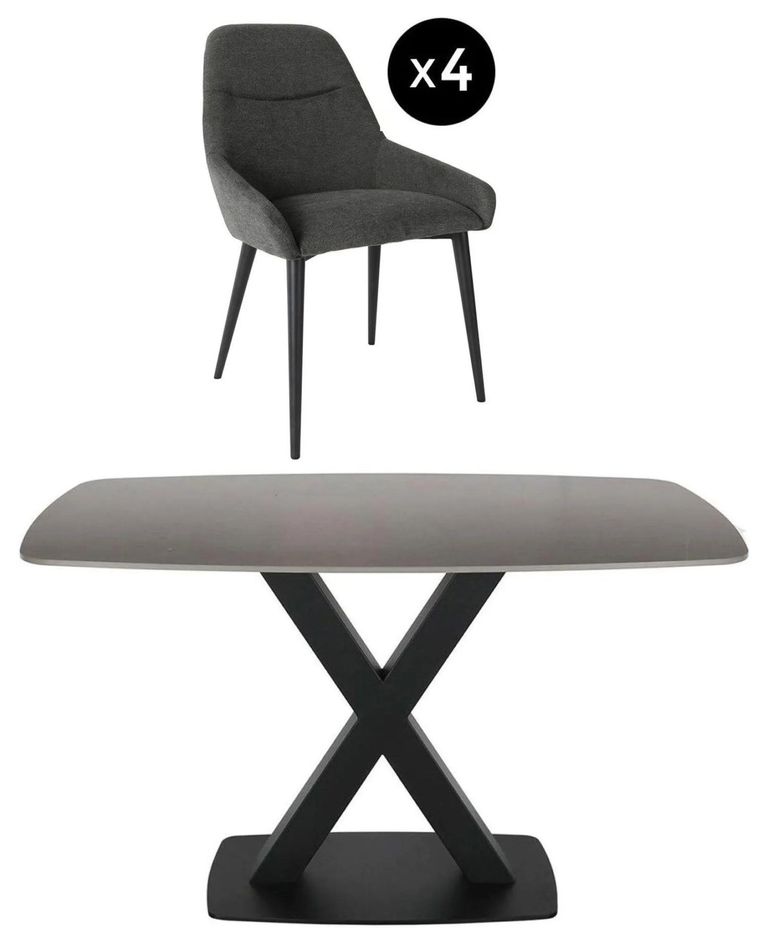 Vernal Dining Set - 4 Seater - 130cm - Grey Sintered Stone - 4 Claflin Dark Grey Fabric Chair