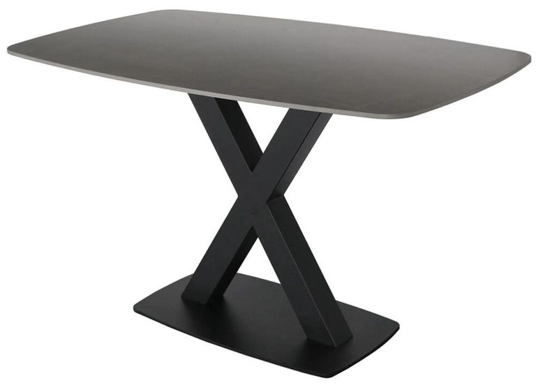 Vernal Dining Set - 4 Seater - 130cm - Grey Sintered Stone - 4 Langley Brown Faux Leather Chair