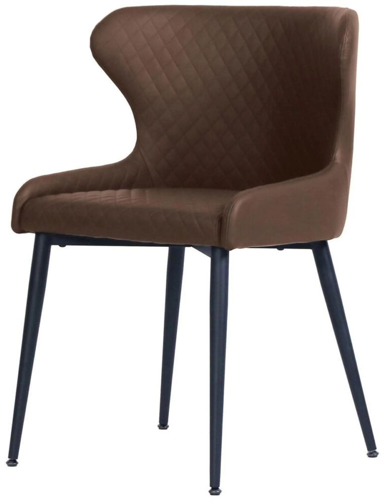 Vernal Dining Set - 4 Seater - 130cm - Grey Sintered Stone - 4 Langley Brown Faux Leather Chair