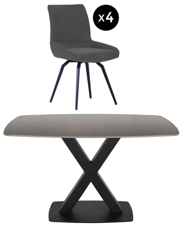 Vernal Dining Set - 4 Seater - 130cm - Grey Sintered Stone - 4 Malcom Dark Grey Fabric Swivel Chair
