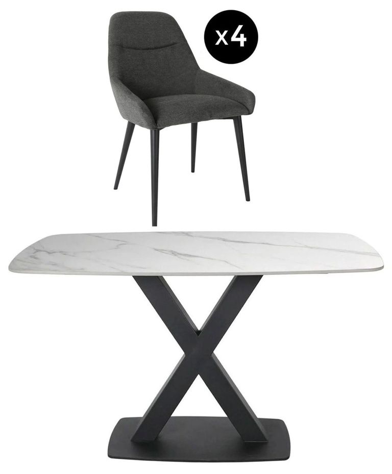 Vernal Dining Set - 4 Seater - 130cm - White Sintered Stone - 4 Claflin Dark Grey Fabric Chair