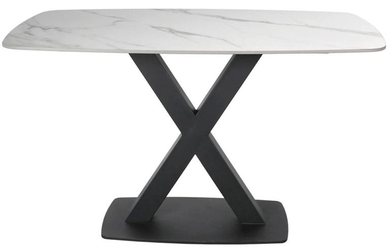 Vernal Dining Set - 4 Seater - 130cm - White Sintered Stone - 4 Langley Blue Fabric Chair