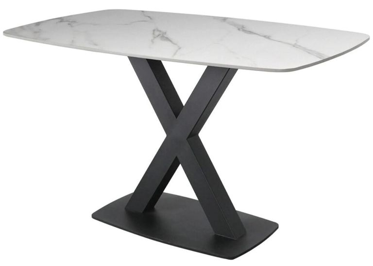 Vernal Dining Set - 4 Seater - 130cm - White Sintered Stone - 4 Malcom Blue Fabric Swivel Chair