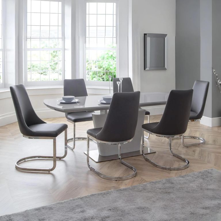Como Extending Dining Set - 160cm-200cm - 4-6 Seater - 6 Cantilever Chairs - Grey Gloss