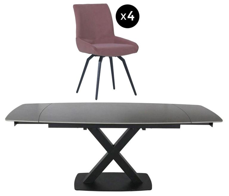 Vernal Extending Dining Set - 6-8 Seater - 160cm-240cm - Grey Sintered Stone - 6 Malcom Pink Fabric Swivel Chair